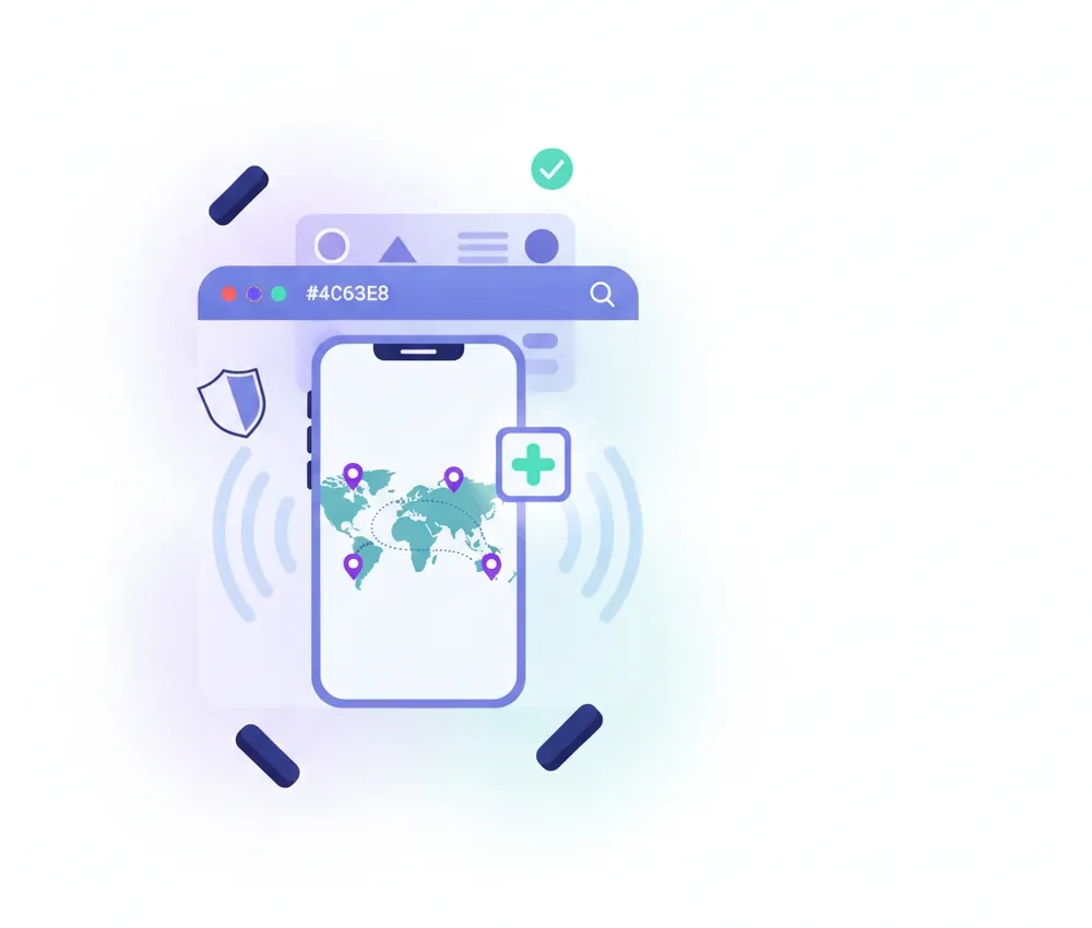 a browser window with a phone inside and an add-to-home-screen badge