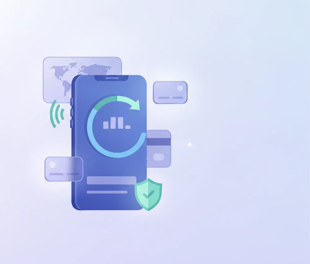 a prepaid phone with a refresh arrow and a filling balance ring