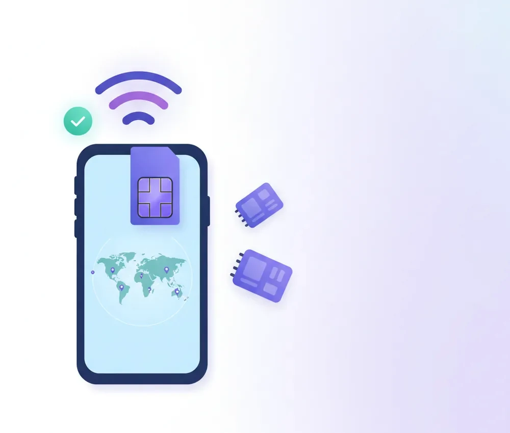 a SIM card sliding into a phone tray with signal waves