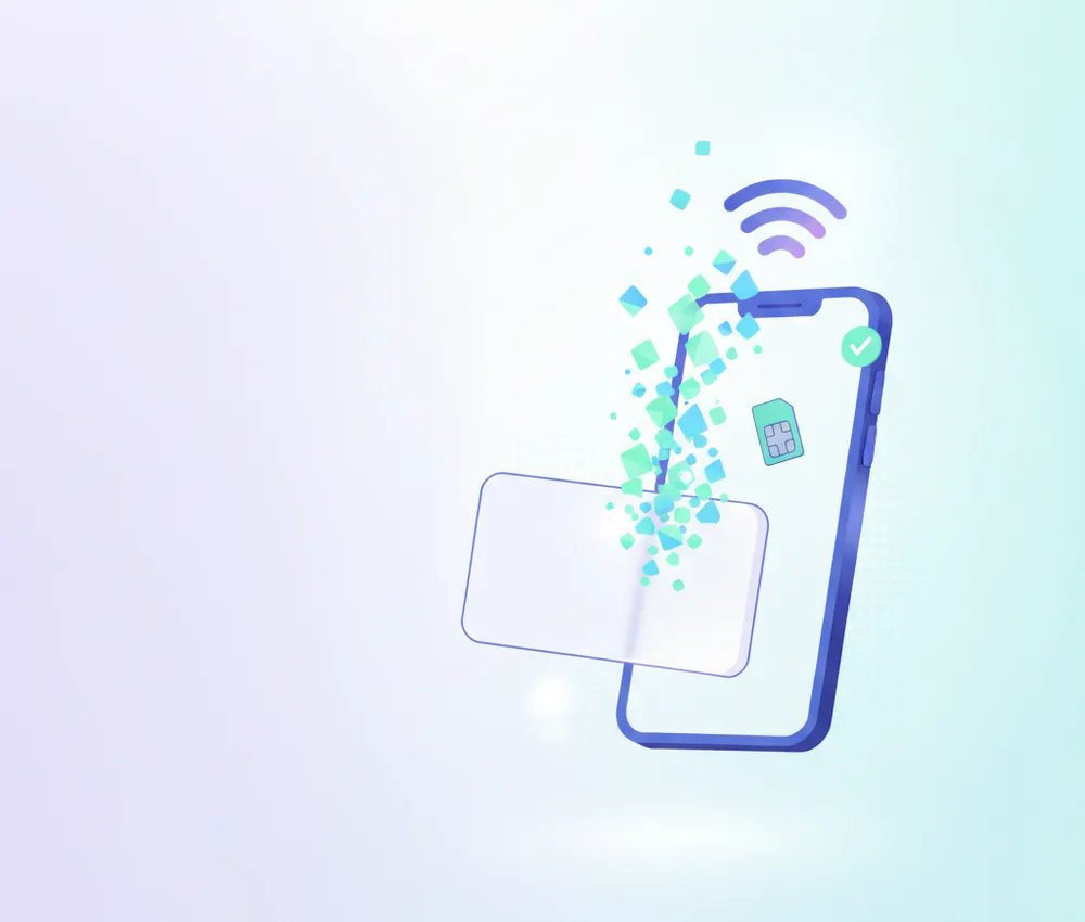 a blank voucher turning into airtime on a phone with a SIM chip