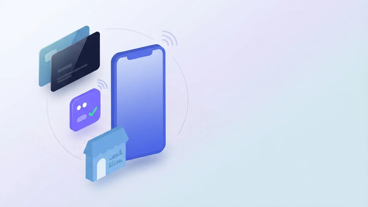Drei schnelle Wege zum Aufladen Abstrakte Darstellung einer mobilen Aufladung mit leerem Telefon, Karte, App-Kachel und Shop-Symbol