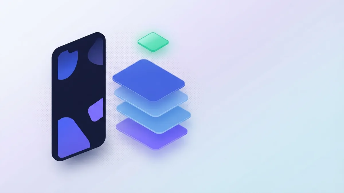 Blank phone with layered payment cards and a floating secure chip shape