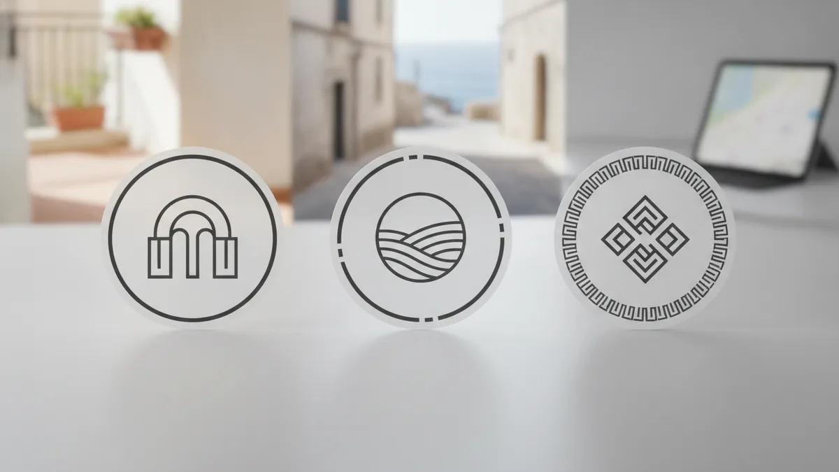Three round logo layout concepts with different ring and center styles
