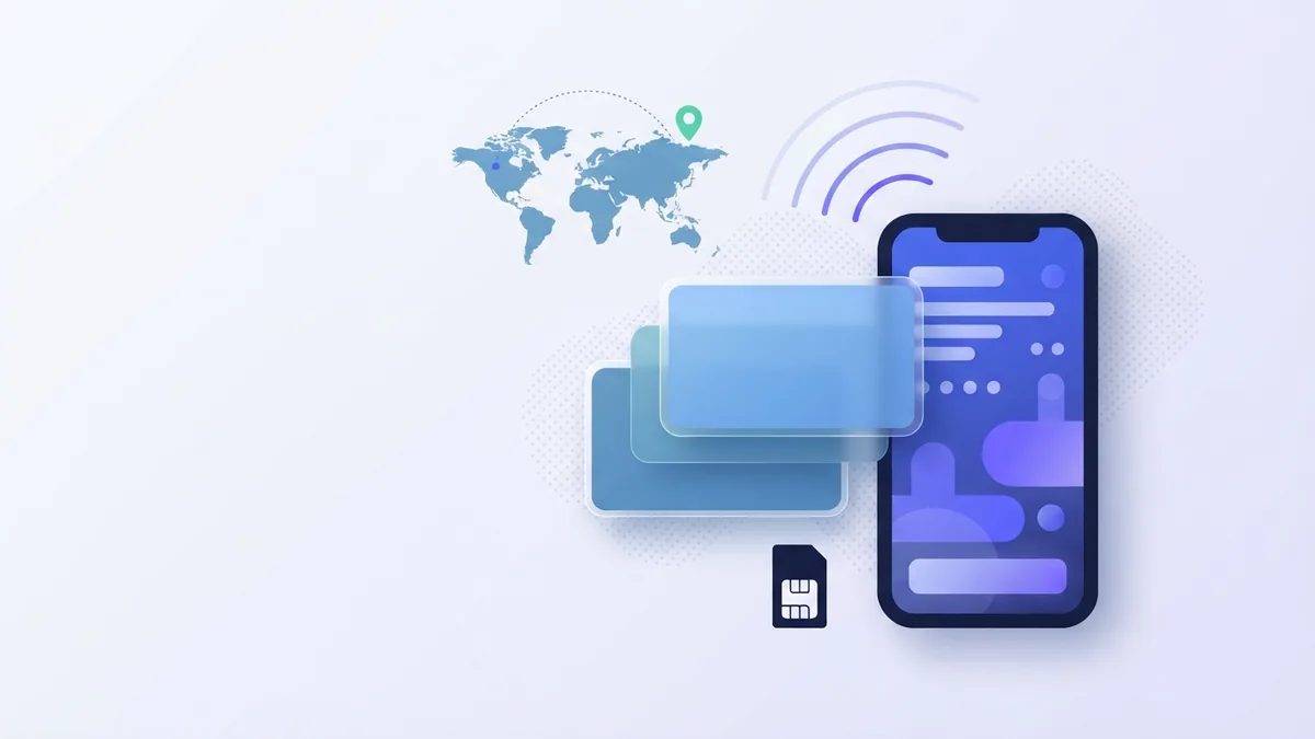 Telefon, SIM karta a datové symboly znázorňující fungování předplaceného mobilního kreditu