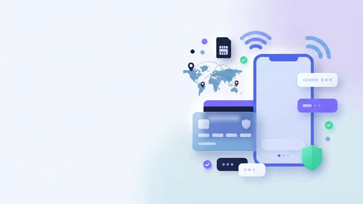 Blank phone with payment cards and signal waves for online prepaid recharge