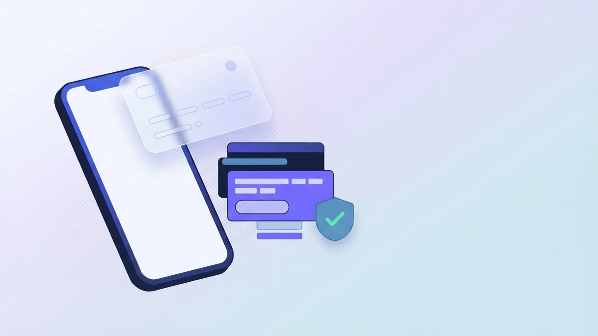 Blank phone and secure payment shapes showing an online recharge process