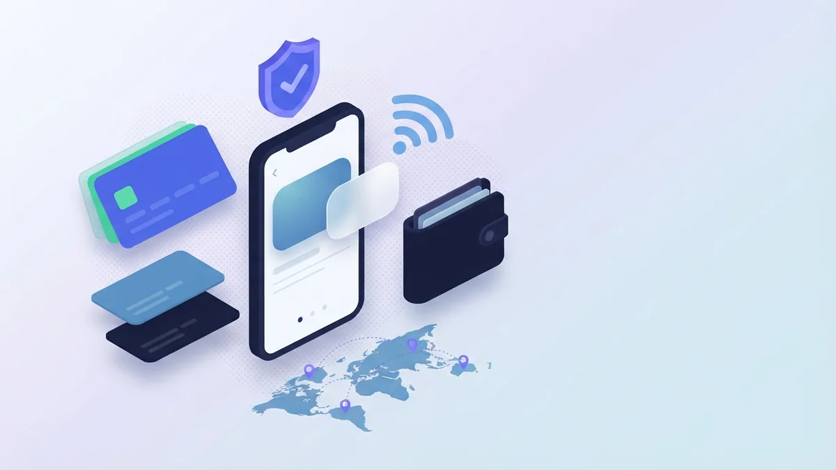 Blank phone, wallet, card, and shield shapes for recharge payment choices
