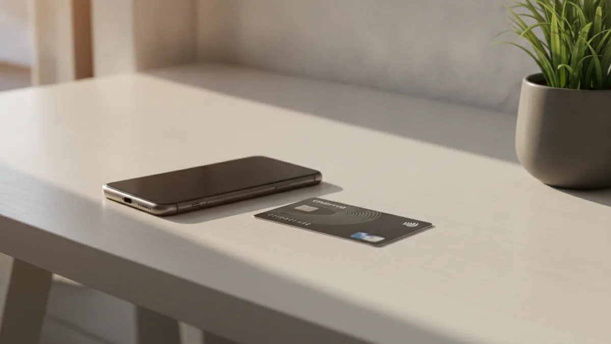 Phone and bank card arranged for a fast mobile recharge payment