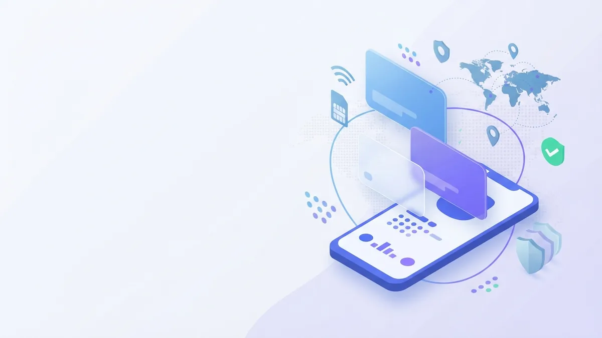 Online top up payment flow Blank phone and payment cards showing an easy online mobile credit top up process