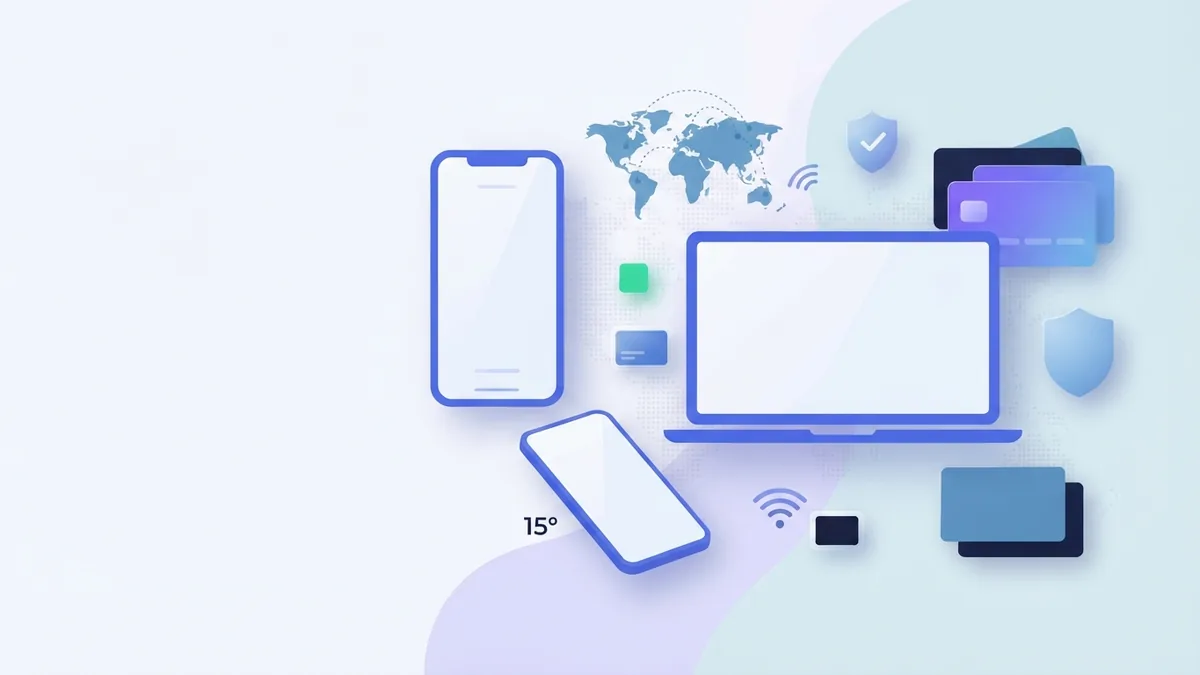 Online top up options Blank devices and payment shapes representing online mobile top up options