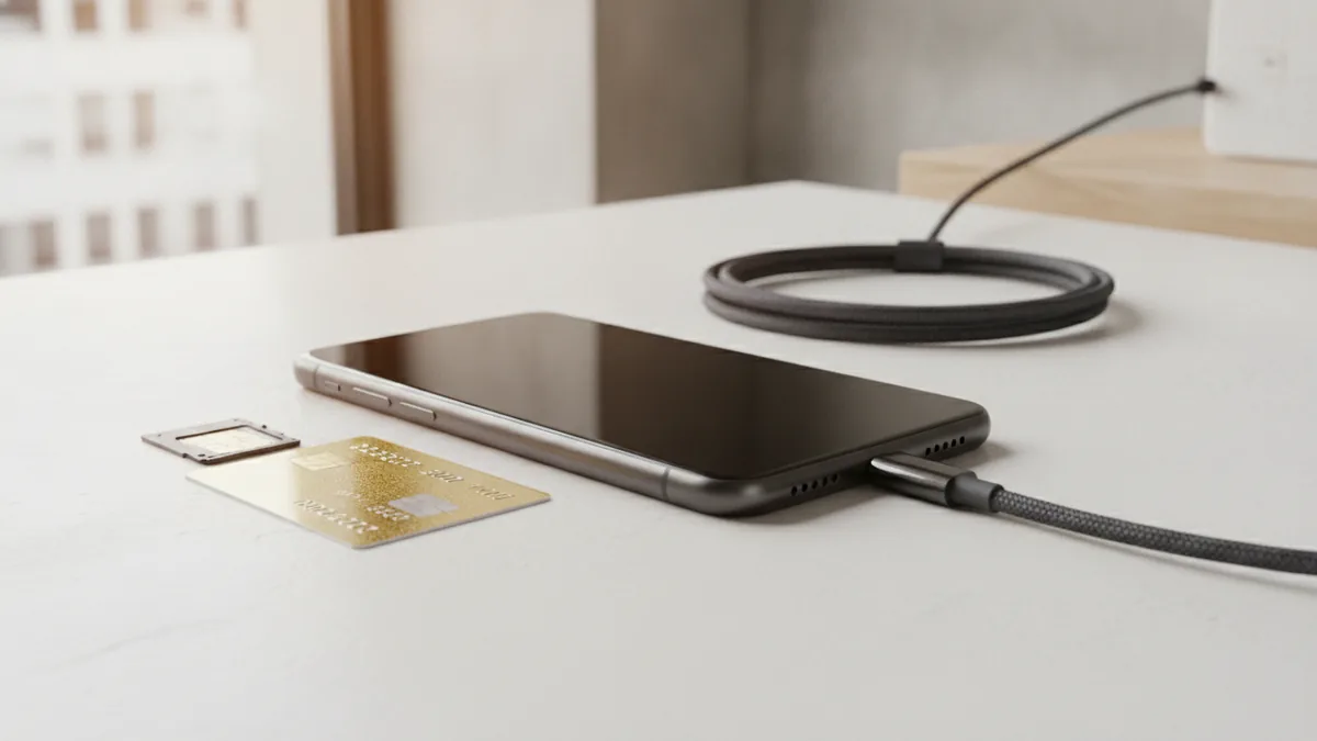 Phone and SIM card ready for a mobile service top up