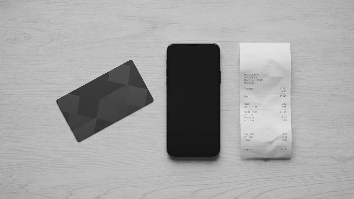 Recharge voucher guide Prepaid recharge voucher card beside a smartphone and receipt