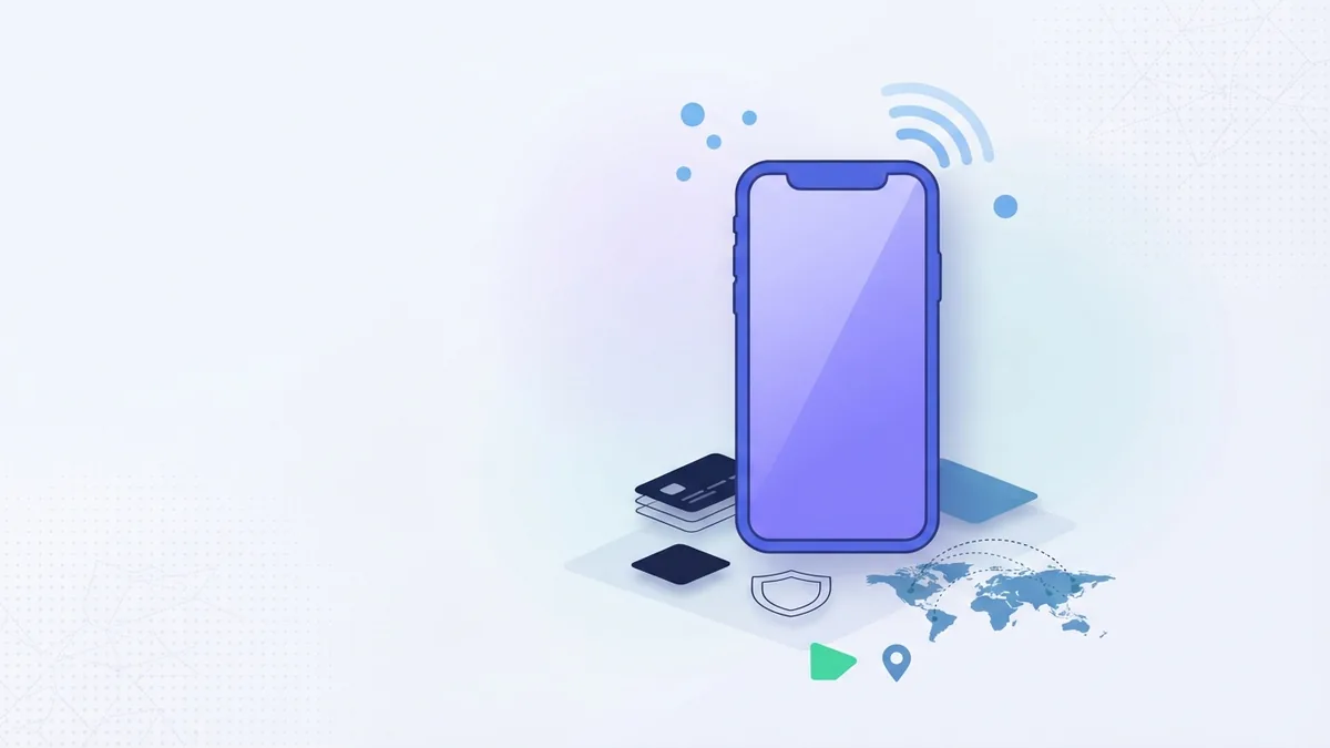 Prepaid-Guthaben auf dem Handy prüfen Ein leeres Smartphone mit abstrakten Punkten und Signalwellen zur Prüfung des Prepaid-Guthabens