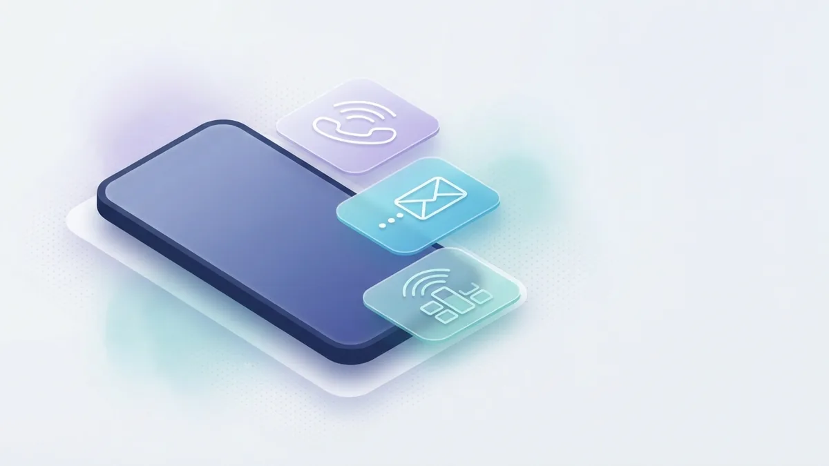 Tipos de crédito para celular Celular com símbolos abstratos de chamada, mensagem e dados móveis