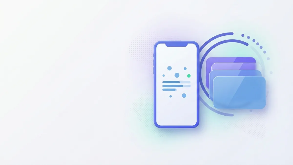 Prazo de recarga de celular Celular ao lado de cartões de recarga em camadas e de um motivo abstrato de progresso