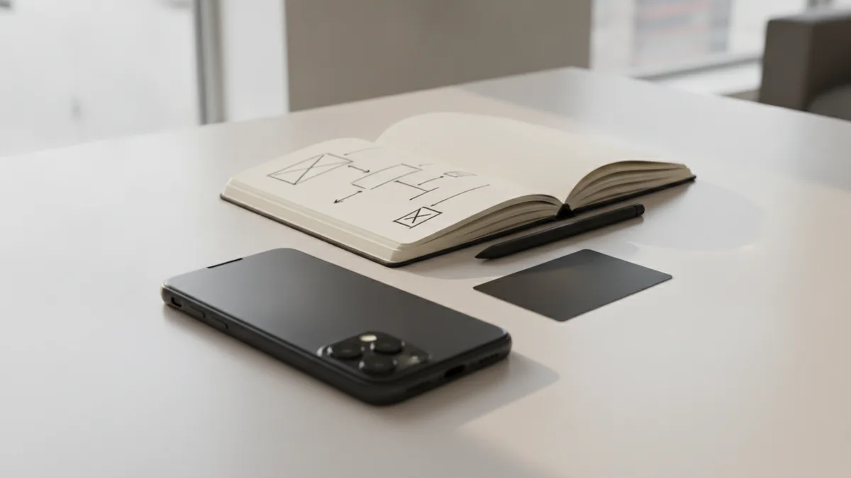 Phone and payment card arranged beside a notebook for a mobile recharge