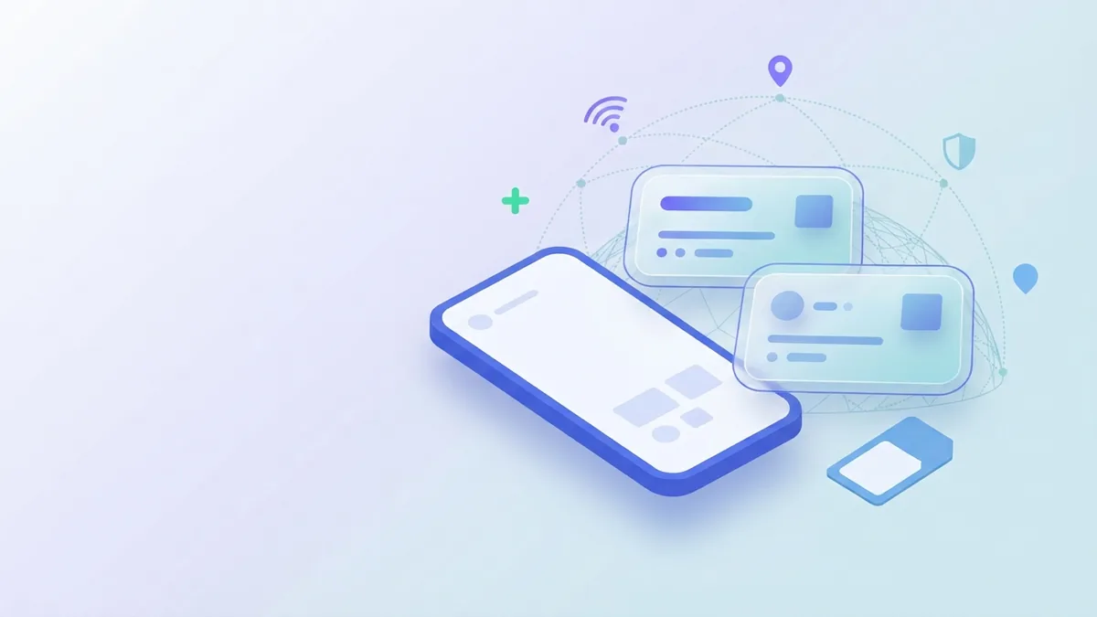 Teléfono en blanco y tarjetas de servicio que representan opciones de apps de préstamos para recargar el móvil