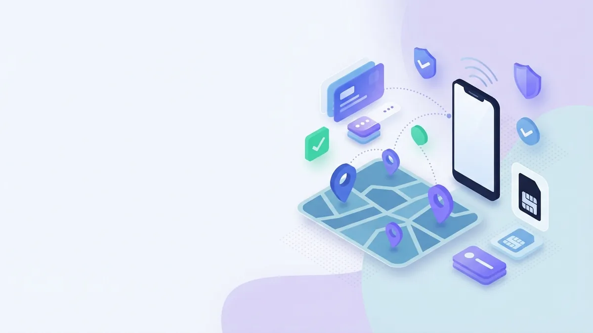 Abstraktní mapa okolí s lokalizačními body a propojením mobilního signálu