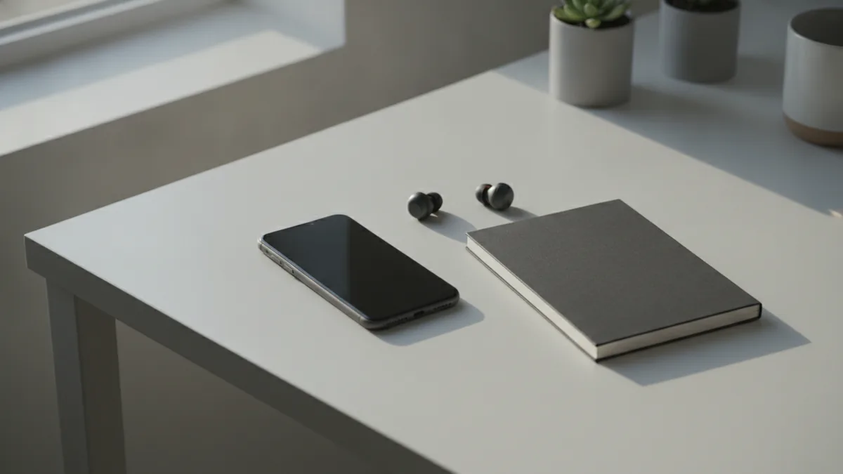Testing a phone sound Smartphone playing a bright ringtone beside a notebook in a quiet room