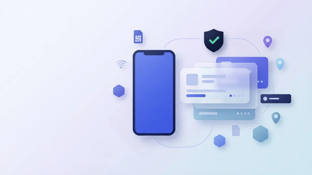 Buying a mobile voucher online Blank smartphone beside secure abstract voucher cards for online mobile top ups