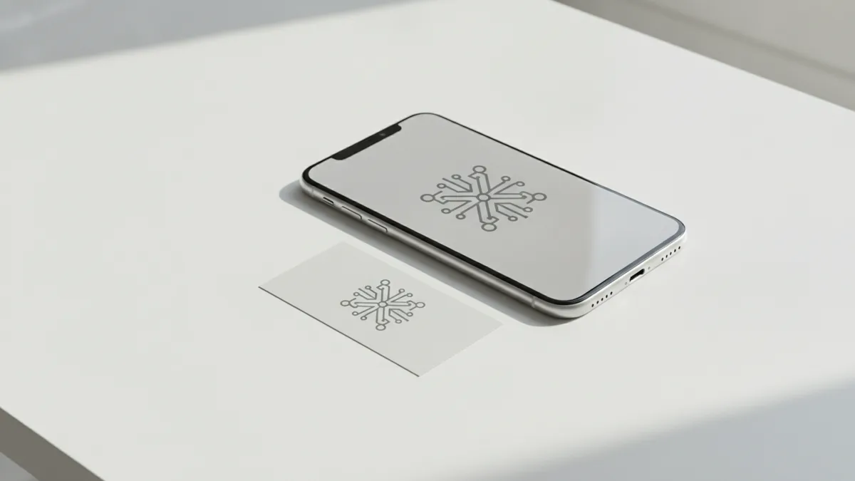 Recognition across touchpoints Smartphone and product label showing consistent, sharp brand identity marks