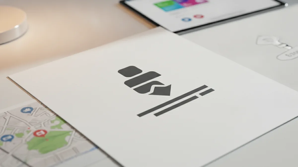 Logo mark with an explanatory line layout that stays readable